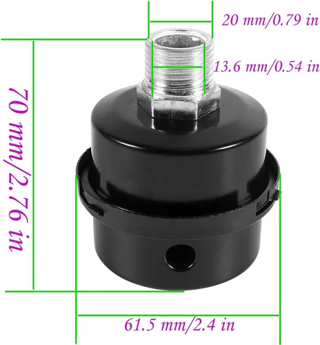 Vista 2 de HL018200AV Compresor de Aire Filtro Silenciador de Compresor de Aire de Metal Filtro de Admisión Silenciador de Sonido Silenciador 0.787 in Rosca