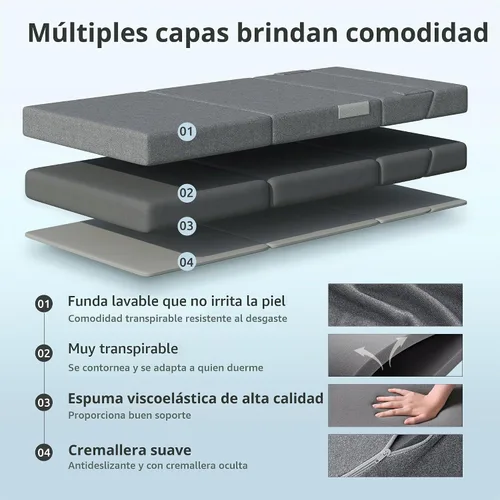 Vista 4 de Youzi Sofá Cama Plegable Queen, Sofá de Suelo de Espuma de 6 Pulgadas y Colchón Plegable con Funda Lavable, Sofá Desplegable para Huéspedes, Camping