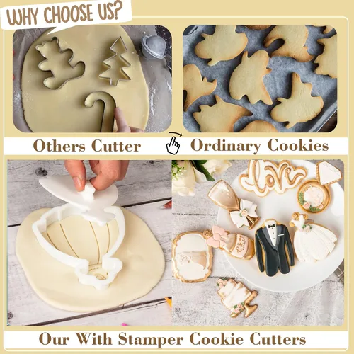 Vista 2 de Juego de 11 cortadores de galletas de amor con sello 3D de ácido poliláctico (PLA) para cocina, pastel, vestido de boda, formas de anillo de amor