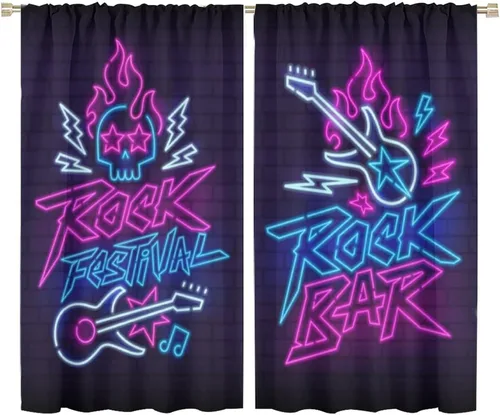 Vista 22 de Cortinas de música rock para adolescentes, tratamiento de ventana de guitarra electrónica para dormitorio, sala de estar, cortinas de ventana