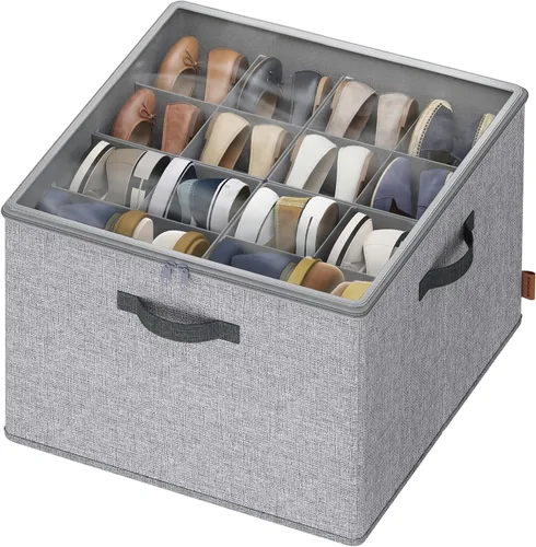 Vista 8 de SONGMICS Organizador de zapatos para armario, caja organizadora de zapatos de tela con divisores ajustables, compartimentos de almacenamiento