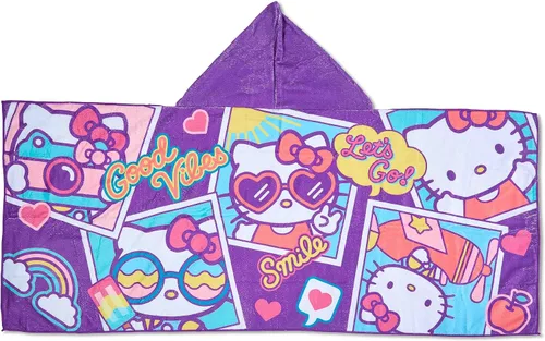 Vista 4 de Northwest Hello Kitty Let's Go - Toalla de playa con capucha para niños pequeños (1-4 años de edad), 21 x 51 pulgadas
