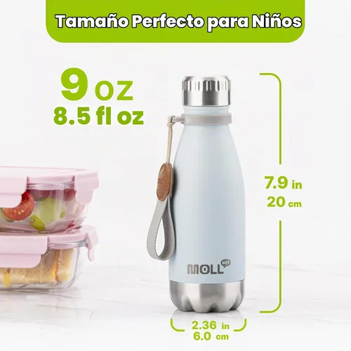 Vista 4 de Botella de Agua de 9 oz para Niños - Botella de Agua Pequeña de Acero Inoxidable para la Escuela con Aislamiento al Vacío de Metal a Prueba de Fugas