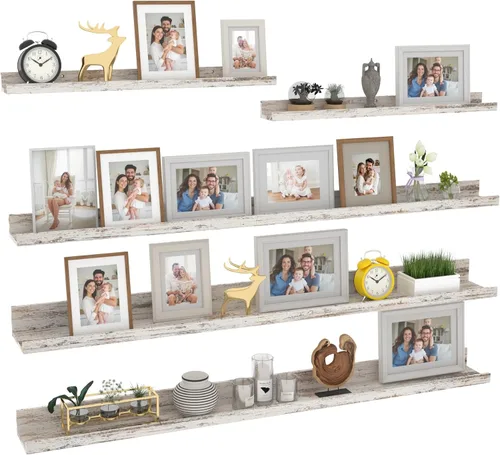 Vista 10 de Giftgarden Juego de 5 estantes flotantes de 24 pulgadas montados en la pared, estantes de pared de madera negra para baño, dormitorio, cocina, sala