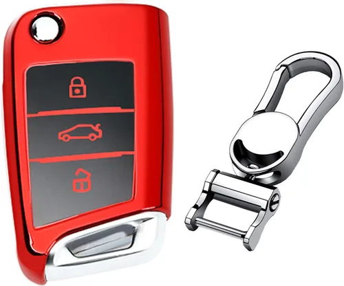 Vista 15 de Hombres Mujeres Cuero Genuino Llavero Funda Para Volkswagen/Para Skoda/Para Audi/Para Asiento Flip Car Remote Key Case Funda Funda Con Kit Llavero