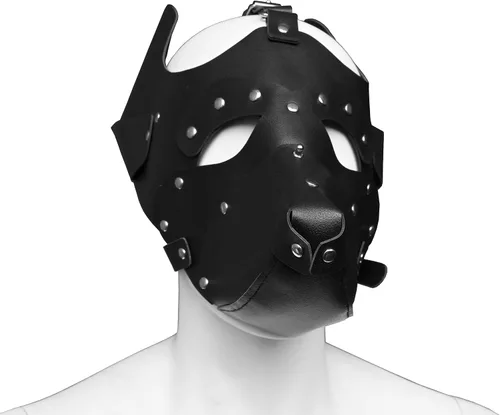 Vista 3 de Máscara de piel para cachorros con tachuelas y orejas para Halloween y Navidad Negro