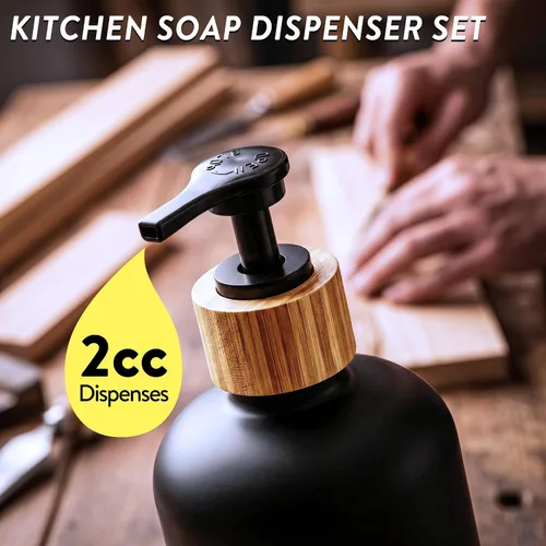 Vista 5 de Cisily Juego de dispensador de jabón de cocina con organizador para fregadero, botella de vidrio, dispensador de jabón para manos y platos