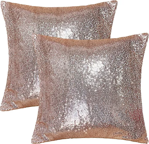 Vista 5 de iMaylex Juego de 2 fundas de almohada decorativas cuadradas brillantes con lentejuelas para Pascua, fiesta lumbar, otoño, boda, Navidad, Año Nuevo