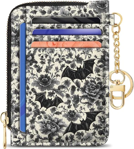 Vista 36 de GIANCOMICS Cartera delgada con tarjetero para mujer, funda pequeña con bloqueo Rfid, llavero de bolsillo delgado con cremallera curvada, tarjetero