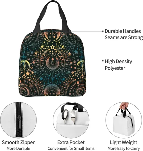 Vista 6 de Bolsa de almuerzo con diseño de astrología mágica y luna, con aislamiento, reutilizable, impermeable, portátil, para mujeres, hombres, niñas y niños