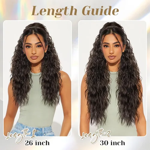 Vista 4 de KooKaStyle Extensión de cola de caballo con cordón de 26 pulgadas (66 cm) para mujeres, extensiones de cabello sintético rizado largo para uso