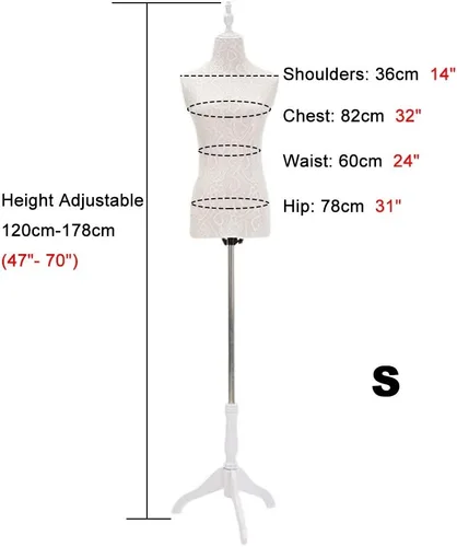 Vista 2 de White Dress Form Female Mannequin Torso, Manikin with Wooden Tripod Stand Adjustable Height 47 Inch - 70 Inch for Sewing Clothing Dress Display