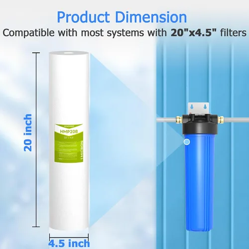 Vista 4 de Cartucho de filtro de agua para toda la casa de 1 micrón, filtros de sedimentos para agua de pozo, reemplazo universal para cualquier carcasa grande