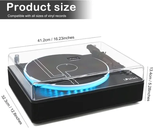Vista 7 de LP&No.1 - Tocadiscos con altavoces estéreo incorporados, control LED, tocadiscos de vinilo de 3 velocidades con transmisión por correa