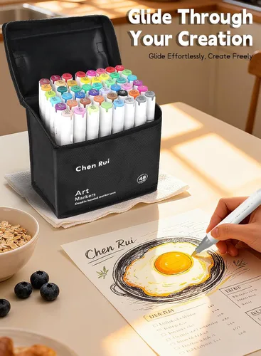 Vista 6 de YHC 120 Marcadores de Pincel en Alcohol con Aplicación Gratuita, Marcadores Artísticos de Chen Rui con Puntas Duales para Adultos, Marcadores