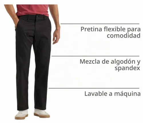 Vista 5 de Lee Extreme Motion Pantalón regular recto sin pliegues al frente para hombre Negro