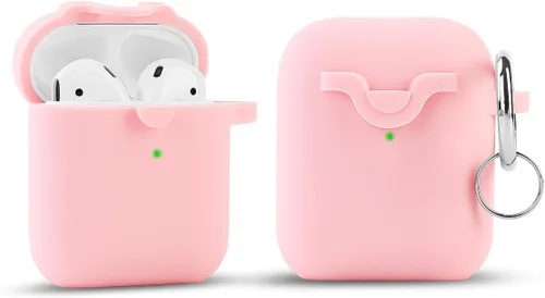 Vista 7 de Funda de silicona compatible con Apple Airpods 1 y 2, divertida funda antipérdida [compatible con carga inalámbrica] (blanco brillante)