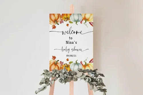 Vista 17 de Cartel de bienvenida de baby shower, cartel de bienvenida editable con texto en inglés "It's a Girl Woodland", letrero de bienvenida de baby shower