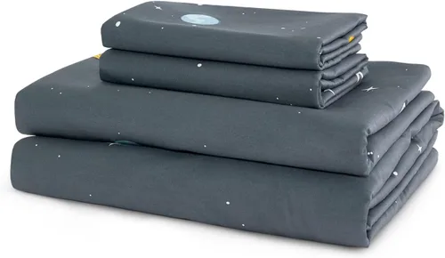 Vista 6 de Wake In Cloud - Sábanas espaciales para niños, 100% algodón, juego de sábanas de 4 piezas para niños, Galaxy Celestial Stars Rockets, Planets, ropa