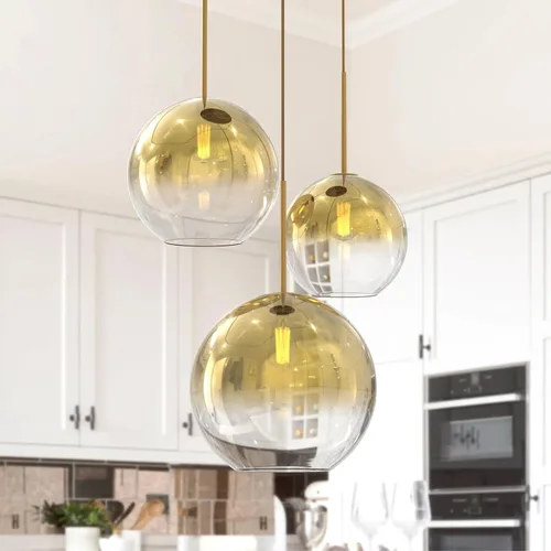 Vista 14 de Moderna Lámpara Colgante de 3 Luces de Vidrio en Tono Gris Ahumado con Globo de Cristal Clúster Lámpara de Techo de Estilo Nórdico con Múltiples