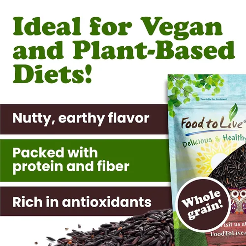 Vista 6 de Food to Live Arroz negro orgánico, 1 libra, arroz integral sin OMG. Sabor a nuez y dulce. Rico en antioxidantes y fibra dietética. Kosher, vegano.
