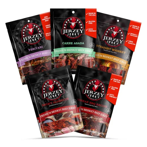 Vista 13 de Jerzey Jerky Carne Asada Brisket Jerky 2.5oz (2 Pack) – Bocadillos de carne de brisket asada con alto contenido en proteínas, sin gluten