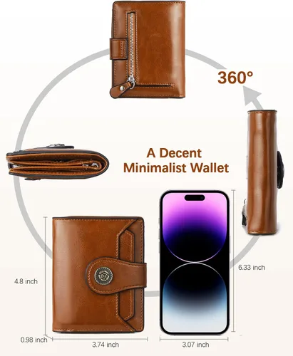 Vista 12 de BOSTANTEN - Billeteras de piel para mujer, con bloqueo RFID, con cremallera y bolsillo, billetera pequeña de dos cuerpos, con tarjetero