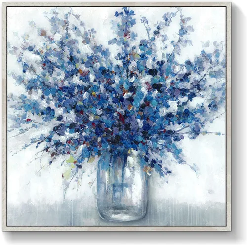 Vista 10 de TAR TAR STUDIO Lienzo abstracto de flores azules para pared, 12 x 12 pulgadas, impresión sin marco, decoración botánica para dormitorio, sala