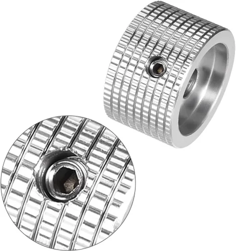 Vista 3 de uxcell Perilla estéreo, aleación de aluminio de 0.984x0.236x0.610 in, perillas de control de volumen, superficie texturizada plateada 2pcs