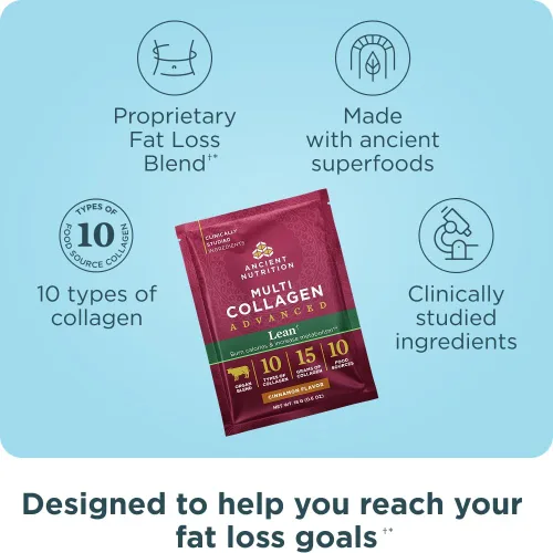 Vista 3 de Ancient Nutrition Péptidos de colágeno hidrolizados avanzados, proteína en polvo magra con probióticos y vitamina C, canela, para mujeres y hombres