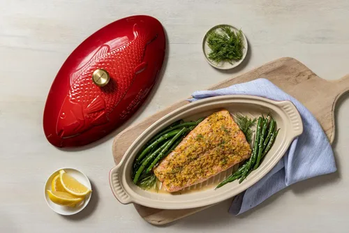 Vista 8 de Le Creuset - Horno para pescado Heritage, cerámica, 1,6 L, rojo