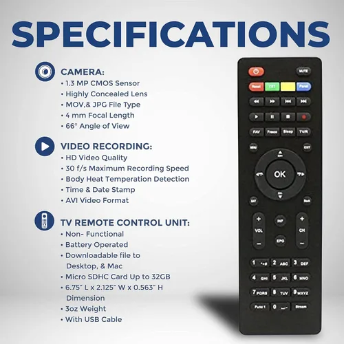 Vista 4 de Covert Video Lawmate TV Control remoto Cámara oculta – Gadgets espía con DVR y grabación activada por movimiento PIR – Proporciona 9 días de energía