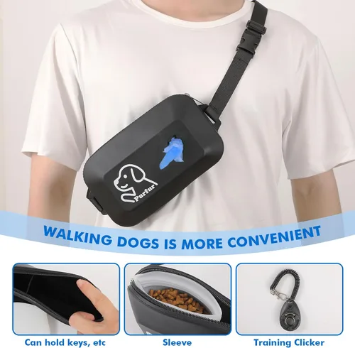 Vista 5 de Bolsa de golosinas para perros con soporte para bolsa de excrementos y clicker – Silicona impermeable, cinturón ajustable para entrenamiento