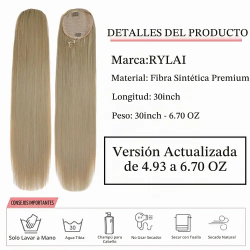 Vista 4 de Extensión de cola de caballo de 30 pulgadas de pelo largo lacio sintético, liso y suave, cola de caballo alta con clip de peine