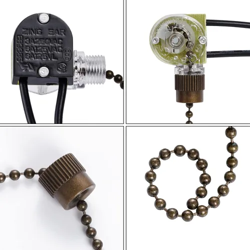 Vista 4 de Topbuti Paquete de 3 interruptores de cadena para ventilador de techo, Zing Ear ZE-109, interruptor de luz de dos cables, reemplazo para lámparas