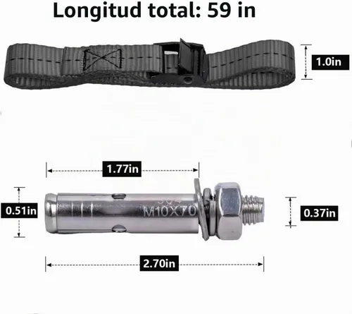 Vista 5 de Soporte de pared cilíndrica, soporte de tanque de nitrógeno resistente con tornillos SUS 304 y correa de 59 pulgadas compatible con 4 a 12 pulgadas