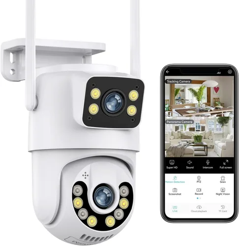 Vista 8 de Cámara de seguridad para exteriores de doble lente 2K, panorámica/inclinación de 360°, cámaras de enlace inalámbrico WiFi 2.4G para seguridad