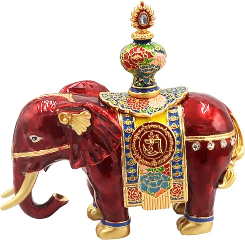 Vista 2 de Feng Shui Good Fortune Elefante rojo de la prosperidad con jarrón del tesoro mejora de la suerte