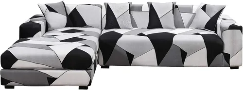 Vista 12 de MIFXIN Funda para sofá seccional, 2 piezas, elástica y elástica de 3 asientos en forma de L, protector de muebles con 4 fundas de almohada para sala