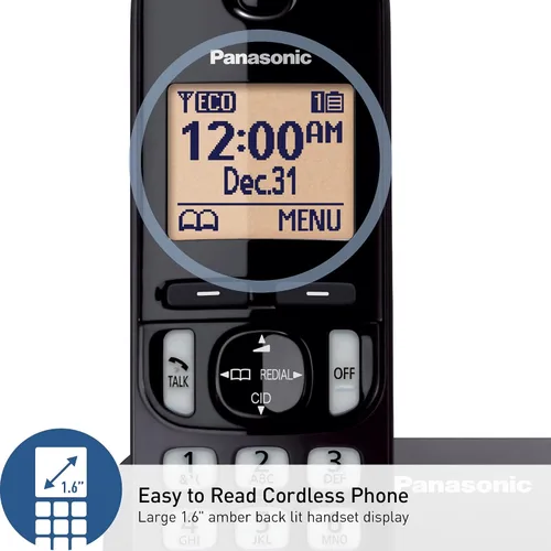 Vista 4 de Panasonic Teléfono inalámbrico, pantalla retroiluminada de 1.6", bloqueo de llamadas, altavoz, 10 horas de tiempo de conversación, 1 auricular