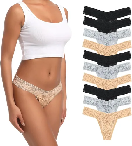 Vista 12 de Tangas de encaje para mujer, talla grande, ropa interior sexy con espalda en T elástica, ropa interior para mujer, paquete de 5/6/10