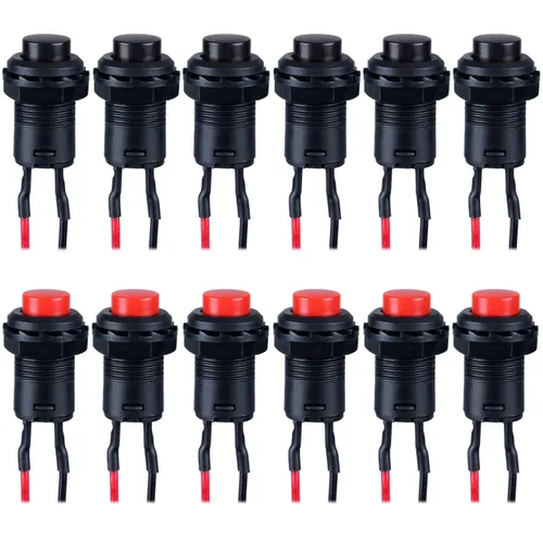 Vista 10 de Juego de 12 interruptores de botón de enganche 12 mm, AC 250V/1.5A 120V/3A, encendido/apagado, SPST, normal abierto, 1NO, 2 pines con cables Negro