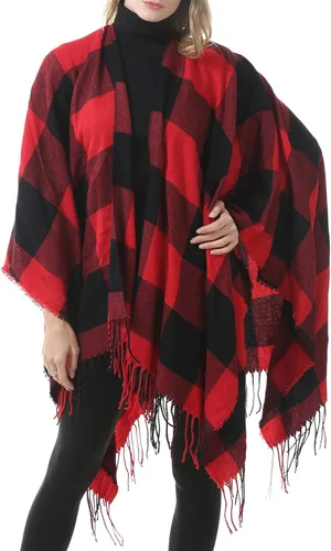 Vista 4 de Zando Womens Warm Shawl Wrap Open Front Poncho Cape Color Block Shawls Winter Cardigan Wrap Printed Ponchos for Women 2
