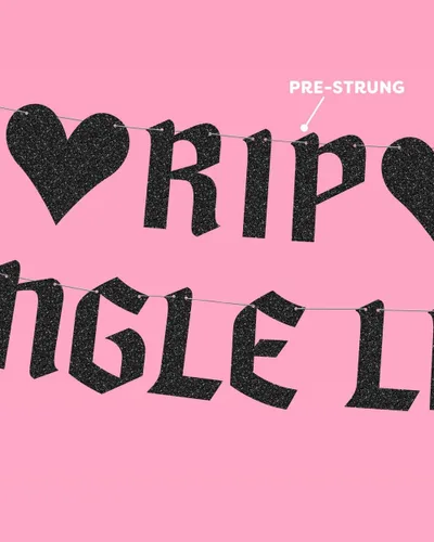 Vista 2 de xo, Fetti RIP Single Life - Cartel con purpurina – Negro, 5 pies Decoraciones de despedida de soltera, fondo divertido de despedida de soltera