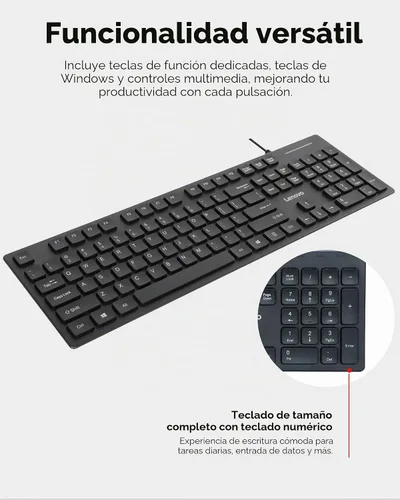 Vista 4 de Lenovo Teclado USB-C con cable 305 con teclado numérico, teclado de tamaño completo, diseño delgado, negro, conectividad USB-C, función dedicada