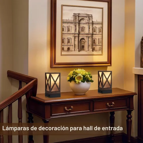 Vista 7 de Lámpara de mesa, juego de 2 lámparas de mesita de noche rústicas de granja, lámpara de escritorio con 3 temperaturas de color con puertos de carga