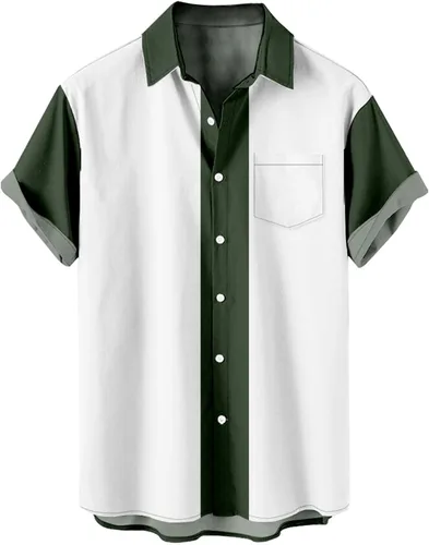 Vista 13 de Men's Color Block Button Down Shirts 2026 Summer Short Sleeve Hawaiian Shirt Loose Fit Lightweight Beach Vacation Tops