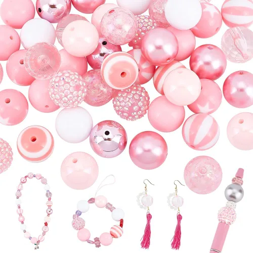 Vista 10 de PH PandaHall 50 cuentas acrílicas de 0.78 pulgadas (0.787 in) con cuentas de chicle, cuentas focales grandes y sueltas para bolígrafos, bodas