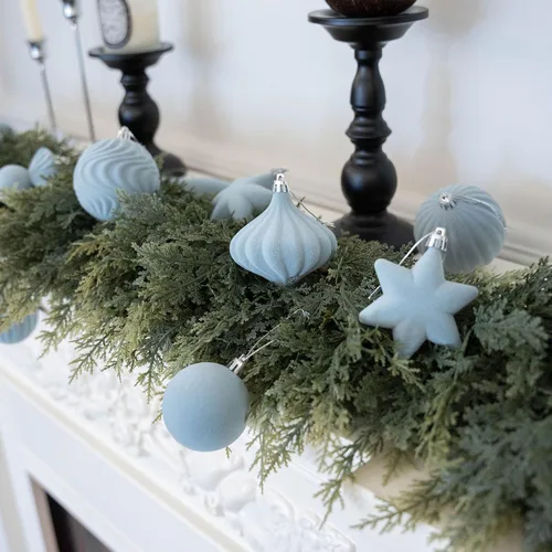 Vista 7 de 30 adornos de terciopelo para árbol de Navidad, juego de adornos de Navidad Azul polvo