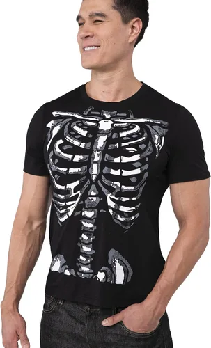 Vista 4 de Spooktacular Creations Camiseta de esqueleto de Halloween para hombre disfraz divertido con estampado negro para adultos fiesta de disfraces